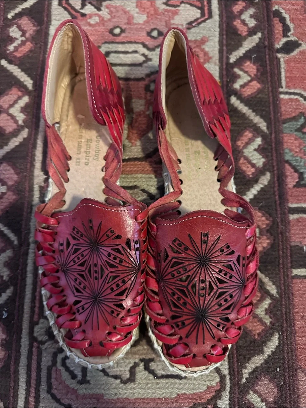 Red Leather Espadrille Flats with Laser-Cut Starburst Detail